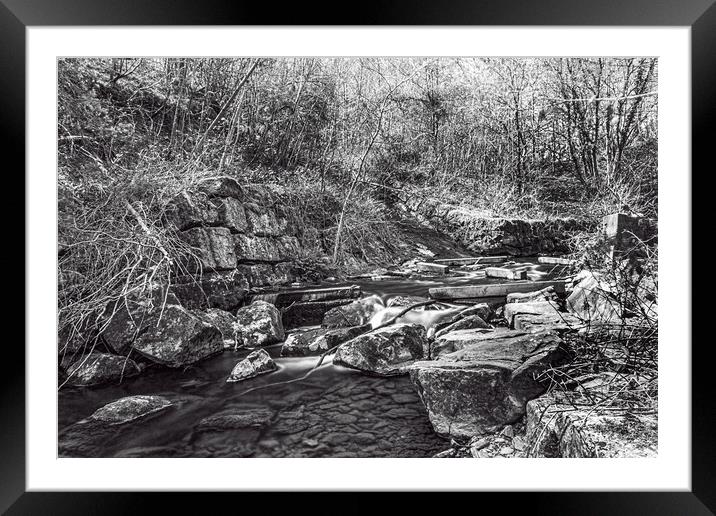 Caradocs Falls 2 Mono Framed Mounted Print by Steve Purnell