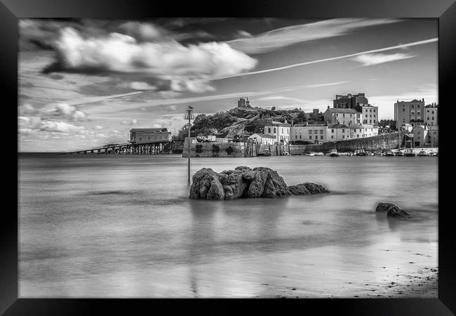 Tenby Harbour Long Exposure Mono 1 Framed Print by Steve Purnell