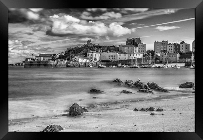 Tenby Harbour Long Exposure Mono 2 Framed Print by Steve Purnell