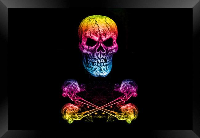 Skull And Crossbones Rainbow Framed Print by Steve Purnell