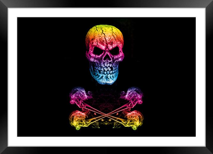 Skull And Crossbones Rainbow Framed Mounted Print by Steve Purnell