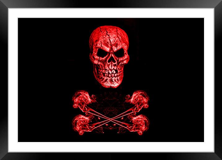 Skull And Crossbones Red Framed Mounted Print by Steve Purnell