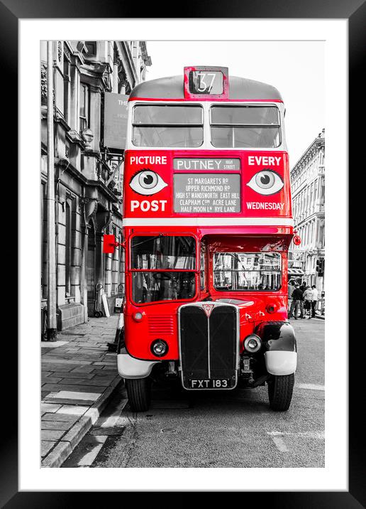 The Bus To Putney Colour Pop Framed Mounted Print by Steve Purnell