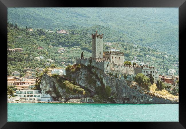 Majestic Scaliger Castle on Lake Garda Framed Print by Steve Purnell