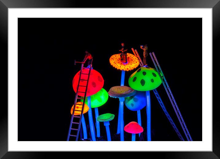 Neon Mushroom Miners 2 Framed Mounted Print by Steve Purnell