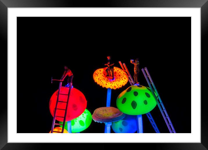 Neon Mushroom Miners 3 Framed Mounted Print by Steve Purnell