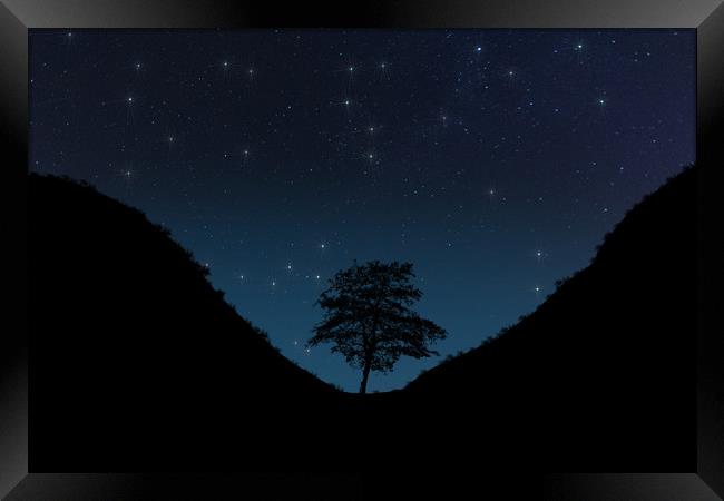 Sycamore Gap Night Sky Digital Framed Print by Steve Purnell
