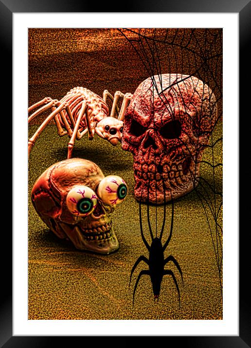 Attack Of The Skeleton Spider Framed Mounted Print by Steve Purnell
