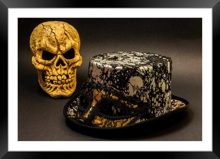 Top Hat Skull And Mask 1 Framed Mounted Print by Steve Purnell