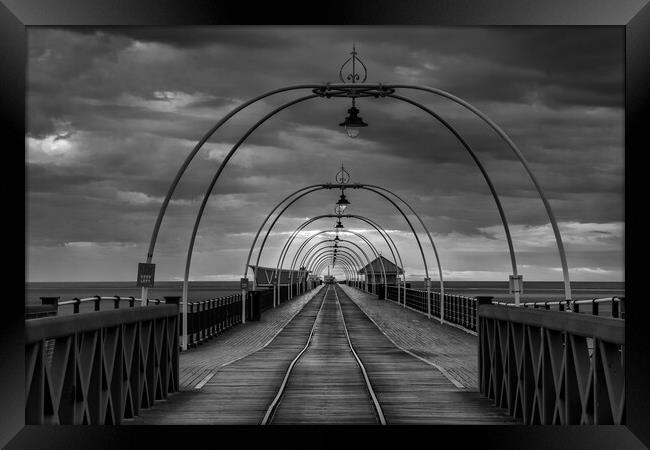 Monochrome Southport Pier Framed Print by Roger Green