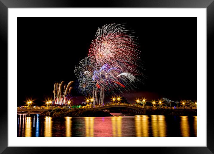Fireworks over the Venetian Bridge Framed Mounted Print by Roger Green