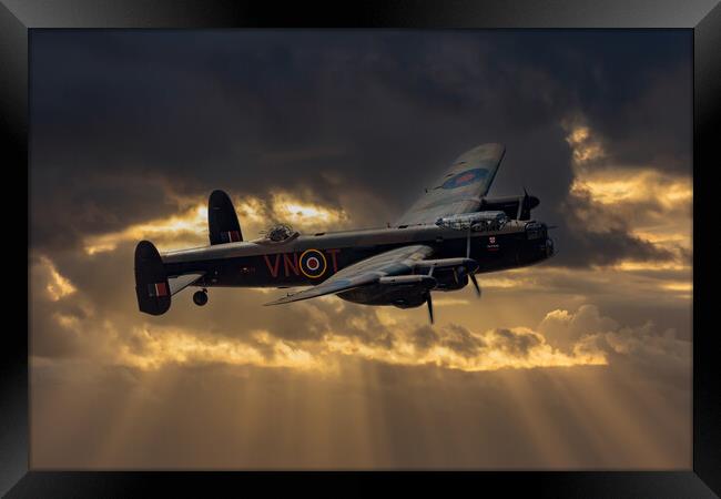 Lancaster Bomber at Sunset Framed Print by Roger Green