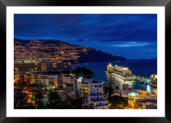 Funchal All Lit Up Framed Mounted Print by Roger Green