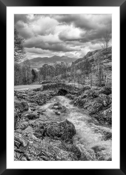 Ashness Bridge in Black and White Framed Mounted Print by Roger Green