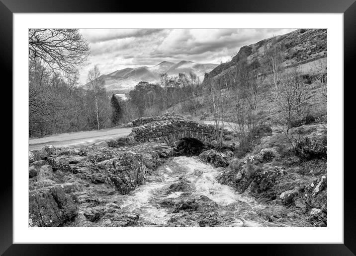 Ashness Bridge in Black and White Framed Mounted Print by Roger Green