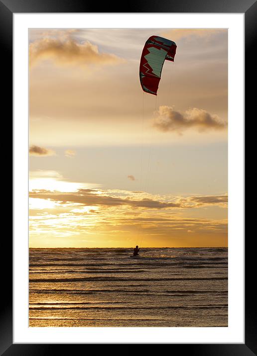 Kitesurfing to the Sun Framed Mounted Print by Roger Green