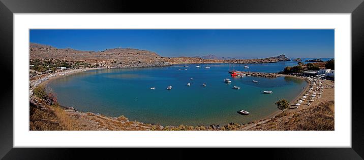 Pallas Beach in Lindos Framed Mounted Print by Roger Green