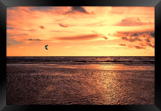  Kitesurfing At The Sunset Framed Print by Roger Green