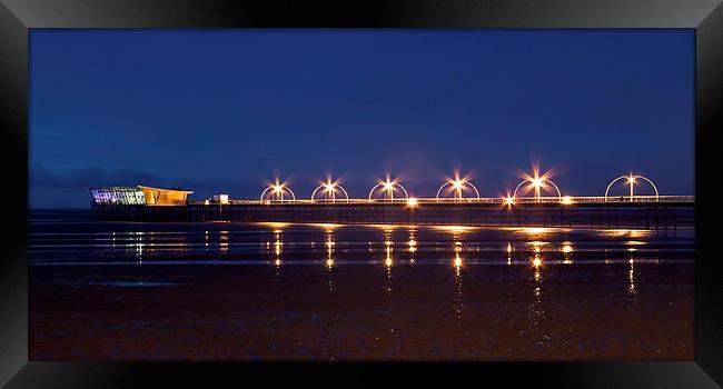 Southport Pier at Night Framed Print by Roger Green