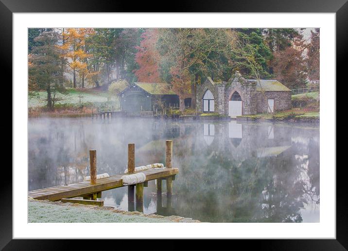 Misty Boathouse Framed Mounted Print by Roger Green