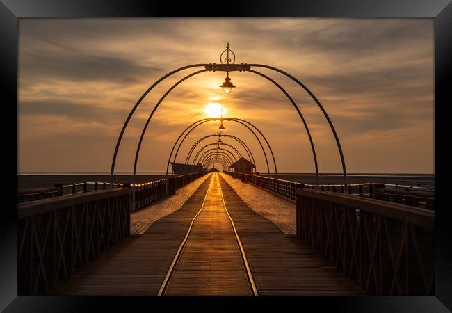 Southport Pier at Sunset Framed Print by Roger Green