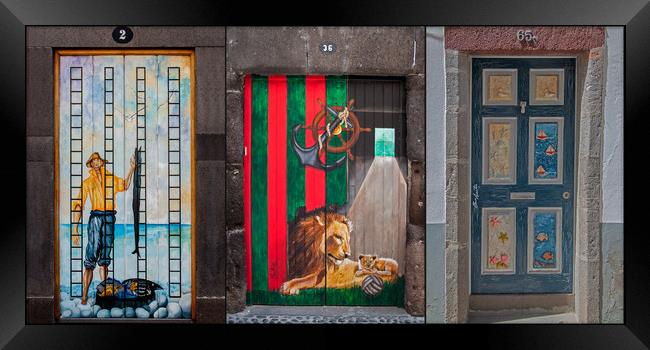Funchals Painted Doors Framed Print by Roger Green