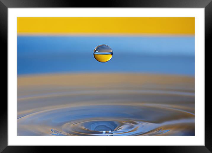 Water Droplet in Blue & Gold Framed Mounted Print by Garry Neesam