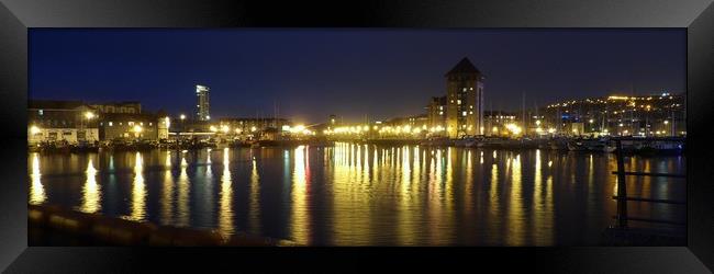 Swansea Marina by Night. Framed Print by Becky Dix