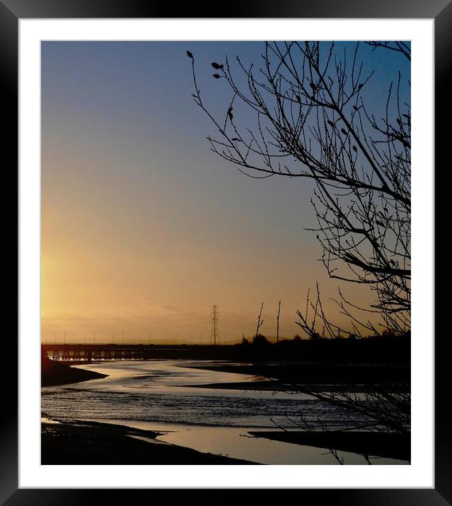 Lougher Bridge at Sunset. Framed Mounted Print by Becky Dix