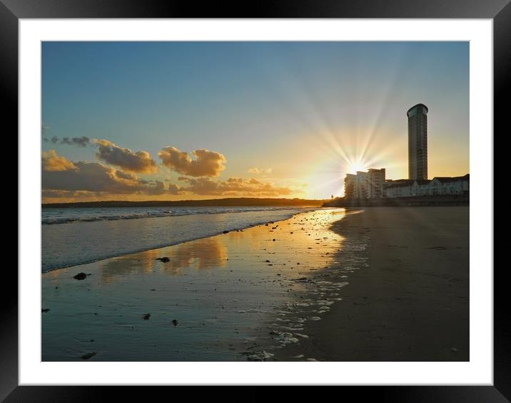 Sunset at Swansea Bay. Framed Mounted Print by Becky Dix