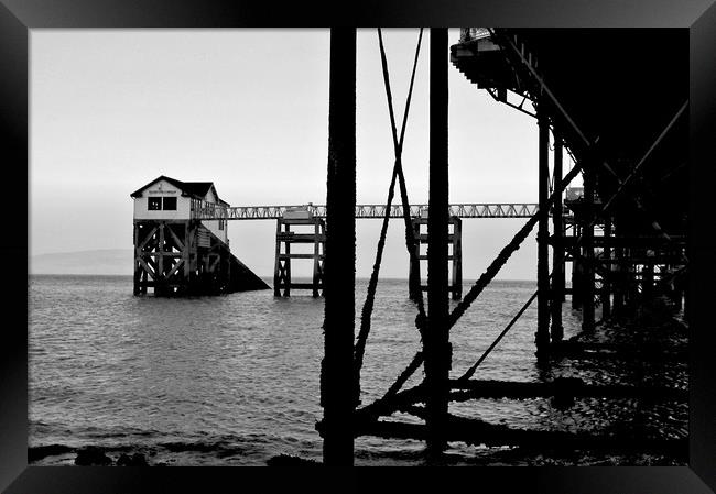 Mumbles Pier & Boathouse, B&W Framed Print by Becky Dix
