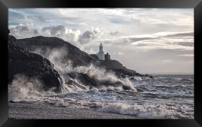 Mumbles Lighthouse Storms. Framed Print by Becky Dix