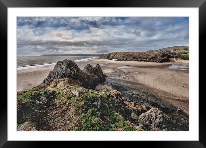 Three Cliff Bay, Gower Peninsular. Framed Mounted Print by Becky Dix