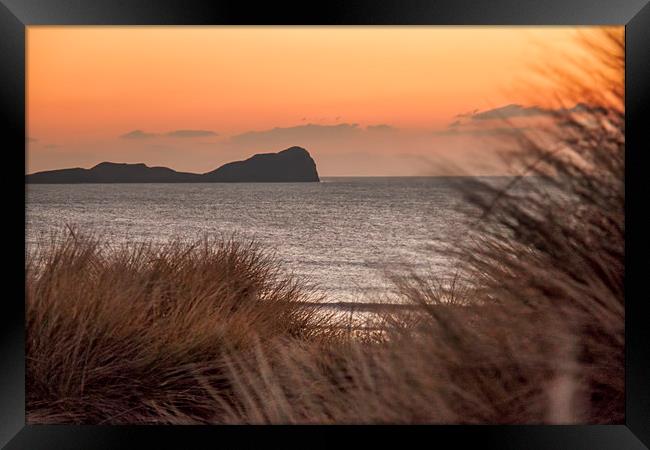 Worms Head at Dusk. Framed Print by Becky Dix