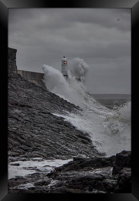 Stormy Welsh Lighthouse. Framed Print by Becky Dix