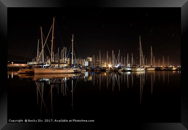 Moored for the night. Framed Print by Becky Dix