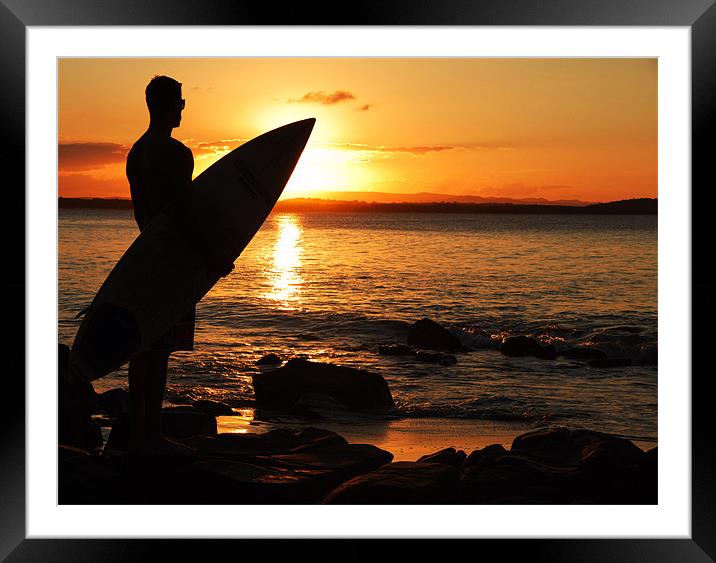 Surfer at Sunset Framed Mounted Print by Mal Gresty
