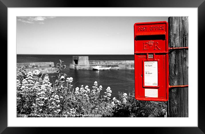 Red post in Craster Framed Mounted Print by Elaine Whitby