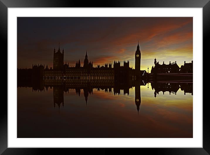 London at Night Framed Mounted Print by Elaine Whitby