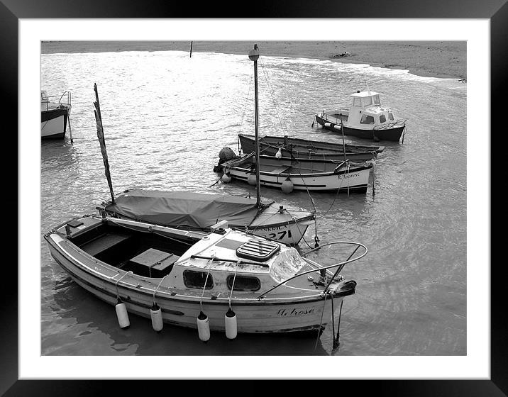 Evening at the Harbor, Black and White Framed Mounted Print by Tammy Winand