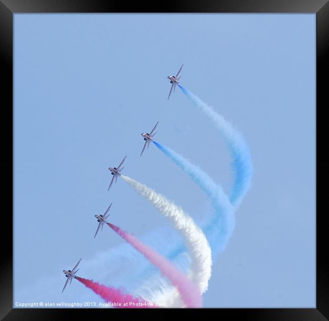 Red Arrows Banking Right Framed Print by alan willoughby