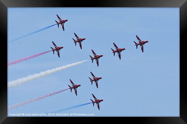 Red Arrows in Flanker Formation Framed Print by alan willoughby