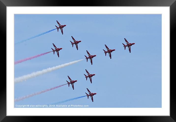 Red Arrows in Flanker Formation Framed Mounted Print by alan willoughby