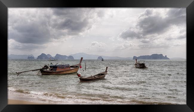 Serene Boats on a Dreamy Thai Beach Framed Print by Rus Ki