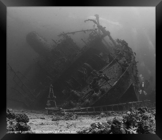 Ghiannis.D Wreck & Divers,Egypt. Framed Print by John Miller