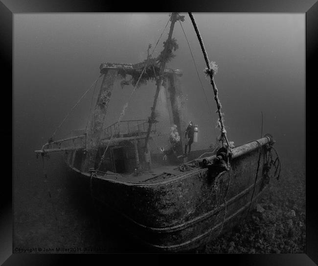 Fishing Boat Wreck & Divers,Hurgada Framed Print by John Miller