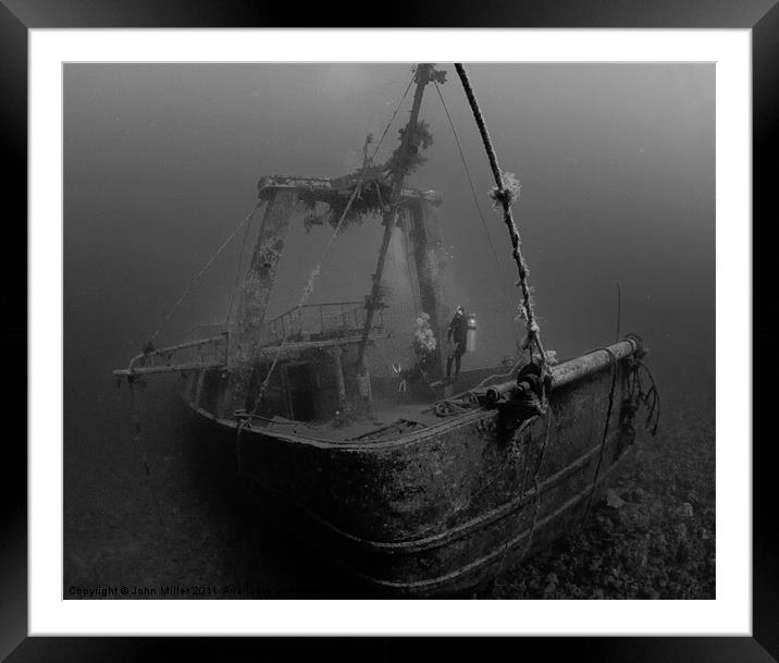 Fishing Boat Wreck & Divers,Hurgada Framed Mounted Print by John Miller
