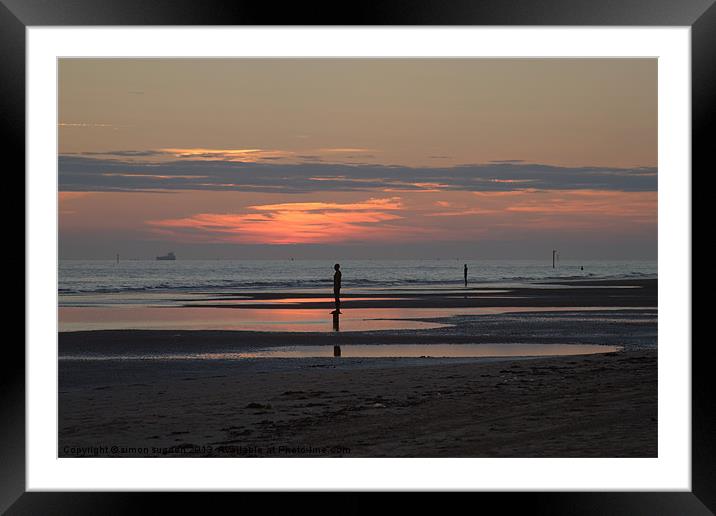 Sun set on Crosby beach Framed Mounted Print by simon sugden