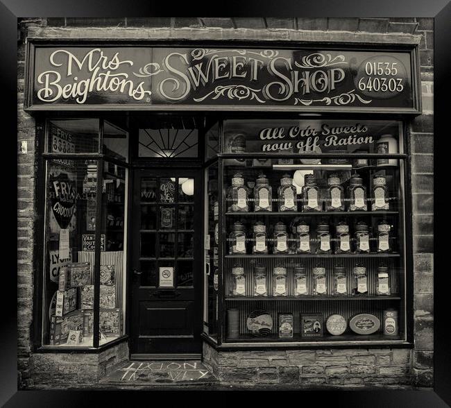 old sweet shop haworth  Framed Print by simon sugden