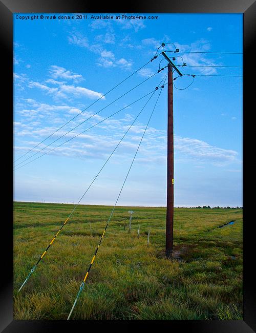 Lonely power line on beautiful island Framed Print by mark donald